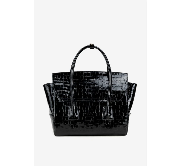 Lakovaná kabelka kufřík s rytím NOBO BAG5810-M20 Černá