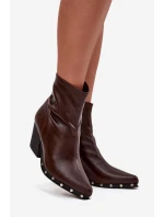 Dámské kovbojské botky Abrielle – na sloupkovém podpatku, hnědé Dámské kovbojské botky Abrielle – na sloupkovém podpatku, hnědé