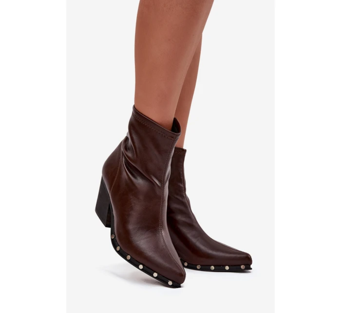 Dámské kovbojské botky Abrielle – na sloupkovém podpatku, hnědé Dámské kovbojské botky Abrielle – na sloupkovém podpatku, hnědé