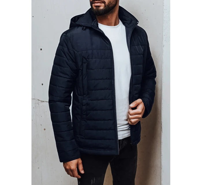 Pánská přechodná prošívaná bunda s kapucí tmavě modrá FashionStreet TX5008