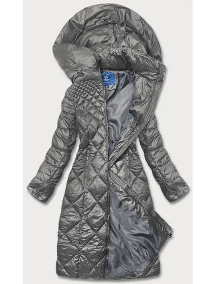 Šedá dlouhá dámská prošívaná bunda (ag1-j9082) Šedá dlouhá dámská prošívaná bunda (ag1-j9082)