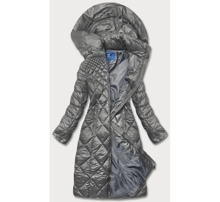 Šedá dlouhá dámská prošívaná bunda (ag1-j9082) Šedá dlouhá dámská prošívaná bunda (ag1-j9082)