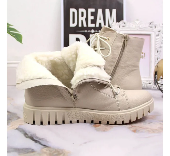 Rieker W RKR279C béžové zateplené boty na platformě