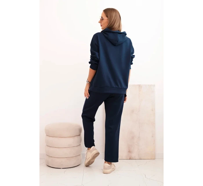 Komplet dámský máslový mikina s kapucí a kalhoty s páskem modrý Komplet dámský máslový mikina s kapucí a kalhoty s páskem modrý