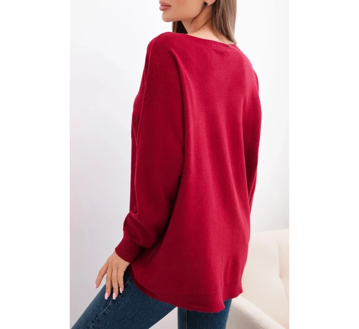 Dámský svetr s delším zadním dílem a bordó model 21731264 - K-Fashion Dámský svetr s delším zadním dílem a bordó model 21731264 - K-Fashion