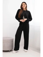 Dámská souprava z viskózy s řetízkem a široké kalhoty černý Dámská souprava z viskózy s řetízkem a široké kalhoty černý