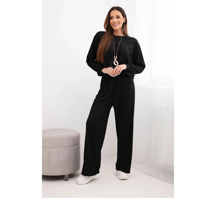 Dámská souprava z viskózy s řetízkem a široké kalhoty černý Dámská souprava z viskózy s řetízkem a široké kalhoty černý