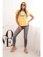 Dámská bavlněná halenka s ozdobným potiskem model 22014297 žlutá - K-Fashion
