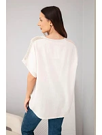 Dámská bavlněná oversize halenka s kapsou a síťovinou béžová Dámská bavlněná oversize halenka s kapsou a síťovinou béžová