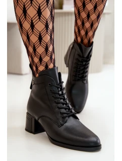 Dámské Botky Na Šněrování Na Podpatku Z Přírodní Kůže Zateplené Černé Vinceza 91110
