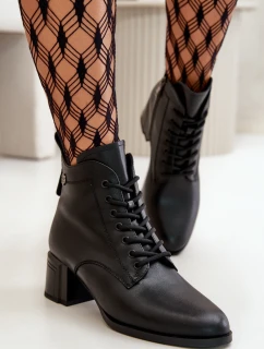 Dámské Botky Na Šněrování Na Podpatku Z Přírodní Kůže Zateplené Černé Vinceza 91110