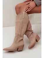 Beige kožené kozačky typu kovbojky Sylvie Beige kožené kozačky typu kovbojky Sylvie