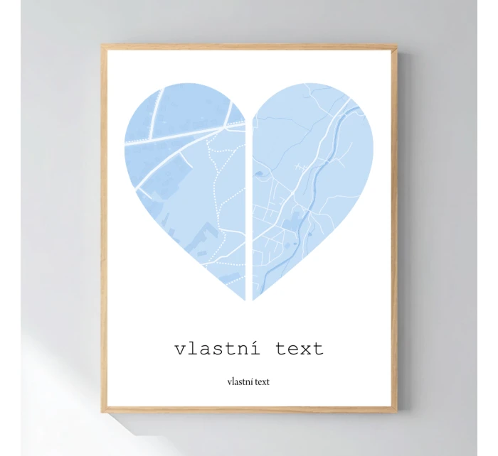 Personalizovaný magický fotoobraz v rámu - 50x70 - dvě mapy jako srdce