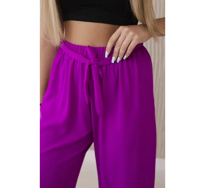 Kalhoty s širokým pasem tmavě fialová