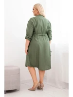 Dámské šaty z viskózy Plus Size s knoflíky a vázáním v pase khaki