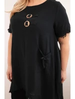 Dámské bavlněné šaty Plus Size s prodlouženým zadním dílem a kapsou černá