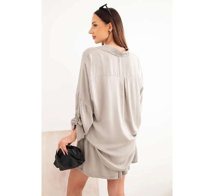 Dámský viskózový komplet košile s knoflíky a volné kraťasy fango