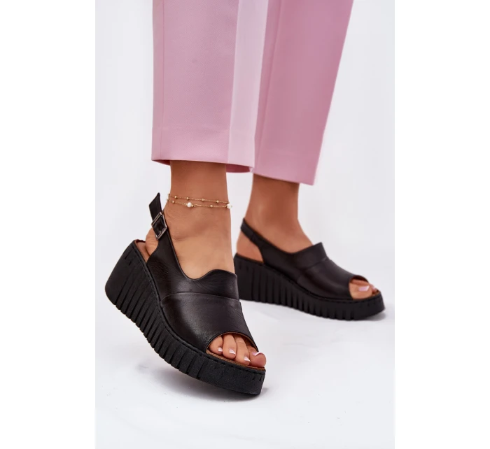 Dámské Sandály Z Přírodní Kůže Na Klínu Artiker Černé 54C0791