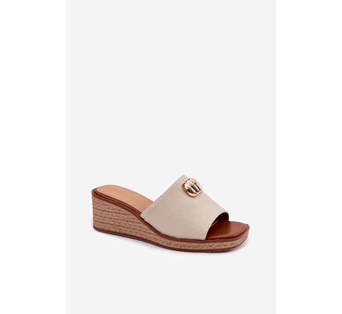 Dámské sandály na platformě s pleteniny Béžové model 22101415 - SERGIO LEONE Dámské sandály na platformě s pleteniny Béžové model 22101415 - SERGIO LEONE