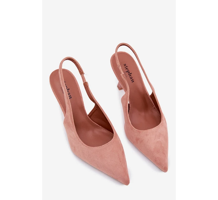 Dámské sandály na podpatku z imitace semiše Růžové Saria