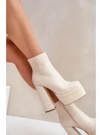 Kotníkové boty na masivní platformě a podpatku zateplené světle béžové Selahra Kotníkové boty na masivní platformě a podpatku zateplené světle béžové Selahra