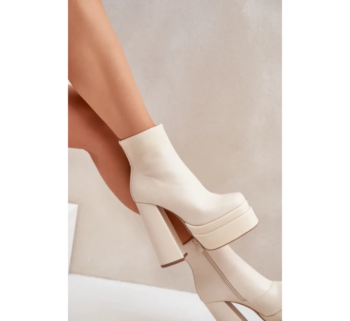 Kotníkové boty na masivní platformě a podpatku zateplené světle béžové Selahra Kotníkové boty na masivní platformě a podpatku zateplené světle béžové Selahra