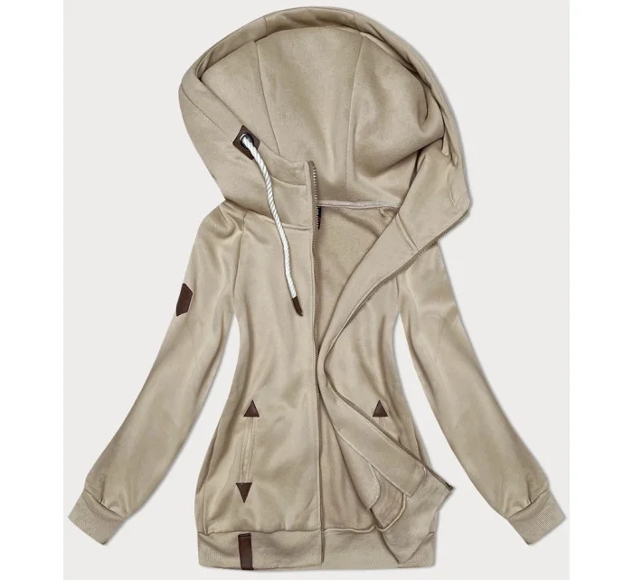 Béžová hladká dámská rozepínací mikina model 19656364 - 6&8 Fashion Béžová hladká dámská rozepínací mikina model 19656364 - 6&8 Fashion
