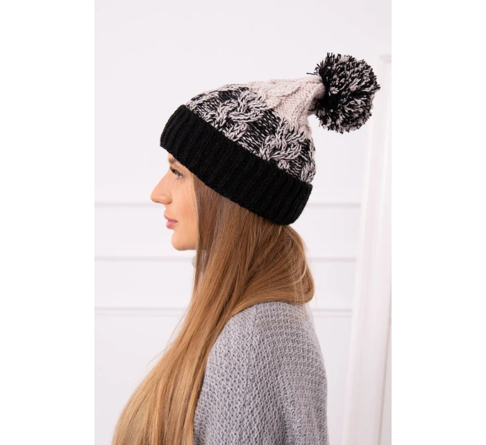 Dámská čepice s bambulí Abigail K326 béžová+černá Dámská čepice s bambulí Abigail K326 béžová+černá