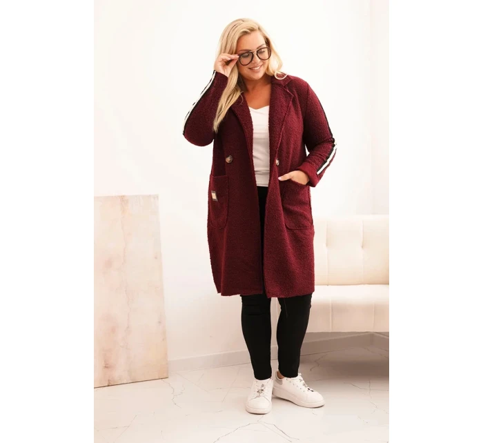 Dámský kabát Plus Size z umělé ovčí vlny s kapsami bordový Dámský kabát Plus Size z umělé ovčí vlny s kapsami bordový