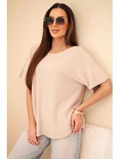 Dámský svetr s krátkým rukávem volného střihu béžový