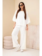 Dámský komplet z viskózy máslový se širokými nohavicemi a volnou blůzou bílý Dámský komplet z viskózy máslový se širokými nohavicemi a volnou blůzou bílý