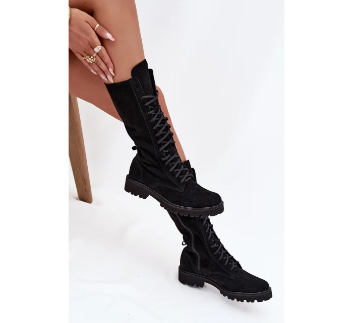 Semišové kotníkové boty se šněrováním do půli  Černé model 21707488 - Zazoo