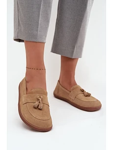 Kožené semišové mokasiny typu barefoot Zazoo 322 béžové