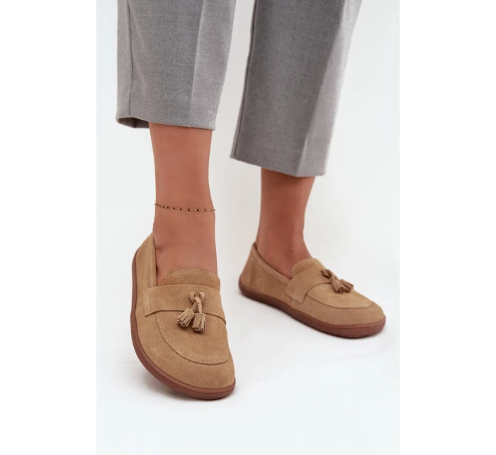 Kožené semišové mokasiny typu barefoot Zazoo 322 béžové