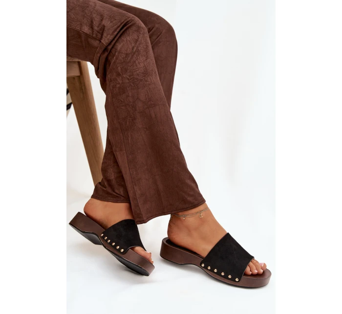 Dámské pantofle se zlatými sponami Černé Ferinna