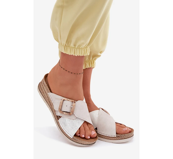 Dámské nazouváky na platformě s ozdobnou sponou Inblu RV000012 Světle béžové