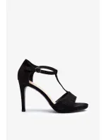 Dámské sandály na vysokém podpatku vyrobené z ekologického semiše, černá obdaria Dámské sandály na vysokém podpatku vyrobené z ekologického semiše, černá obdaria