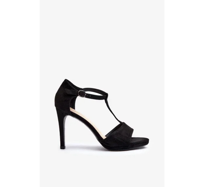 Dámské sandály na vysokém podpatku vyrobené z ekologického semiše, černá obdaria Dámské sandály na vysokém podpatku vyrobené z ekologického semiše, černá obdaria