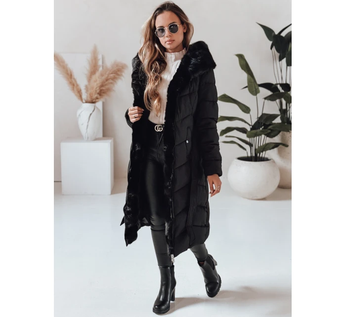Dámská zimní dlouhá prošívaná bunda s kožešinou černá model 21991288 - Dstreet