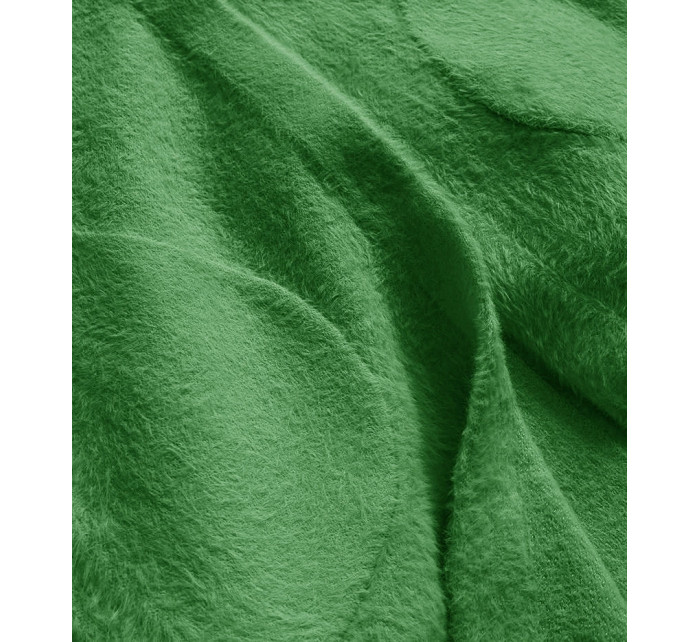 Zelený dlouhý vlněný přehoz přes oblečení typu alpaka s kapucí (908)