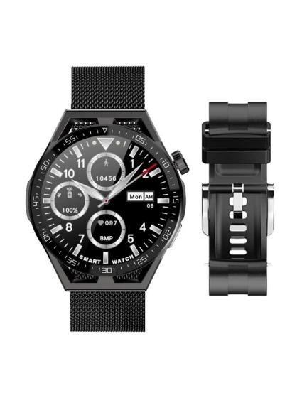 Chytré hodinky Rubicon RNCE88-2 Black- Černý silikonový řemínek + černý náramek Chytré hodinky Rubicon RNCE88-2 Black- Černý silikonový řemínek + černý náramek