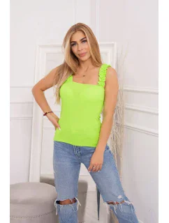 Halenka bez ramínek s volánky zelená neonová