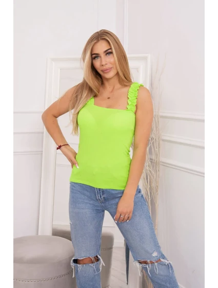 Halenka bez ramínek s volánky zelená neonová Halenka bez ramínek s volánky zelená neonová