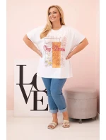 Dámská bavlněná halenka Plus Size s potiskem  bílá + oranžová model 21175961 - K-Fashion