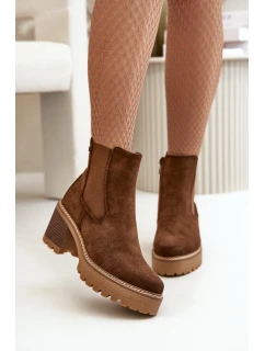 Dámské Zateplené Botky Na Podpatku Eko Semišové Hnědé model 21669094 - Boto