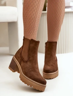 Dámské Zateplené Botky Na Podpatku Eko Semišové Hnědé model 21669094 - Boto