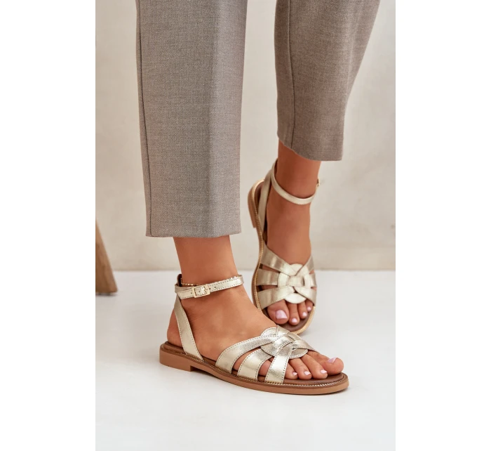 Dámské kožené sandály na plochém podpatku Zazoo model 21682203 zlaté - Boto