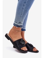 Dámské Pantofle Na Plochém Podpatku S Ozdobným Detalem model 21698262 Černé - S.Barski