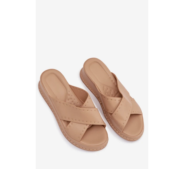 Zdobené dámské sandály na platformě z eko kůže Béžové model 21954702 - Boto