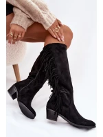 Kovbojské kozačky Firlina – černé, zateplené s třásněmi Kovbojské kozačky Firlina – černé, zateplené s třásněmi